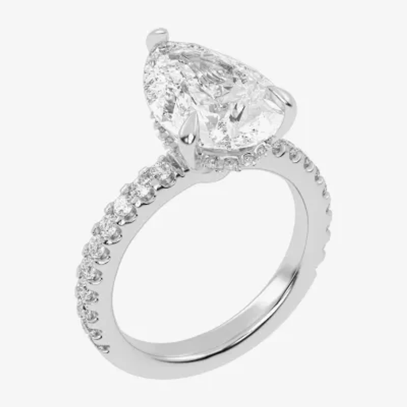 G-H / Vs2-Si1) Womens 1/ CT. T.W. Lab Grown White Diamond 14K Gold Pear Side Stone Engagement Ring