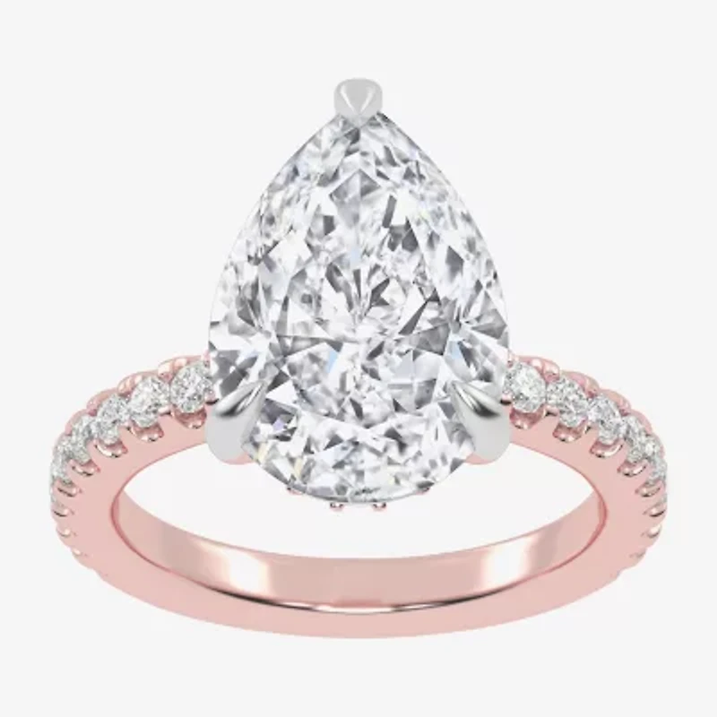 G-H / Vs2-Si1) Womens 1/ CT. T.W. Lab Grown White Diamond 14K Gold Pear Side Stone Engagement Ring