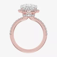 G-H / Vs2-Si1) Womens 3 1/2 CT. T.W Lab Grown White Diamond 14K Gold Side Stone Halo Engagement Ring