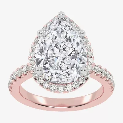 G-H / Vs2-Si1) Womens 3 1/2 CT. T.W Lab Grown White Diamond 14K Gold Side Stone Halo Engagement Ring