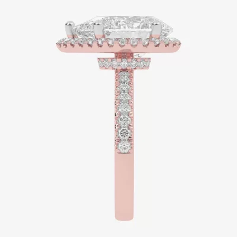 G-H / Vs2-Si1) Womens 3 1/2 CT. T.W Lab Grown White Diamond 14K Gold Side Stone Halo Engagement Ring