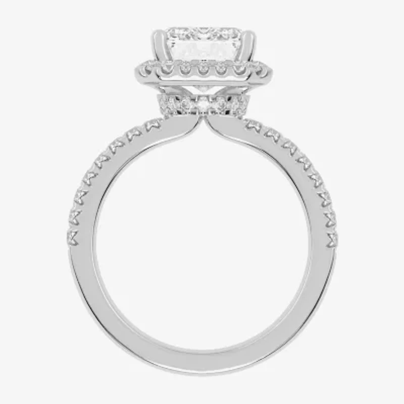 G-H / Vs2-Si1) Womens 3 1/2 CT. T.W Lab Grown White Diamond 14K Gold Side Stone Halo Engagement Ring