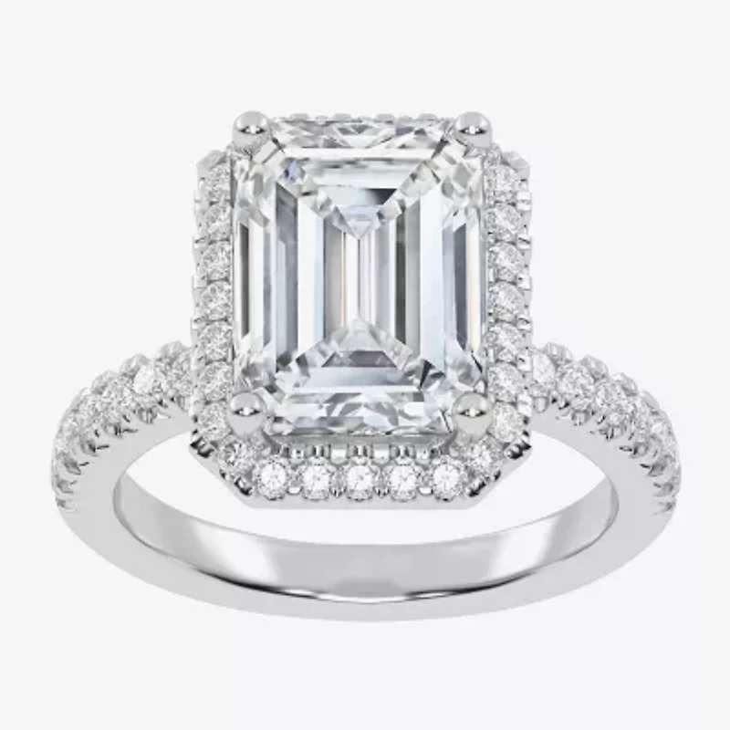 G-H / Vs2-Si1) Womens 3 1/2 CT. T.W Lab Grown White Diamond 14K Gold Side Stone Halo Engagement Ring