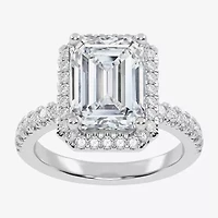 G-H / Vs2-Si1) Womens 3 1/2 CT. T.W Lab Grown White Diamond 14K Gold Side Stone Halo Engagement Ring