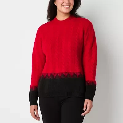 Liz Claiborne Womens Mock Neck Long Sleeve Pullover Sweater
