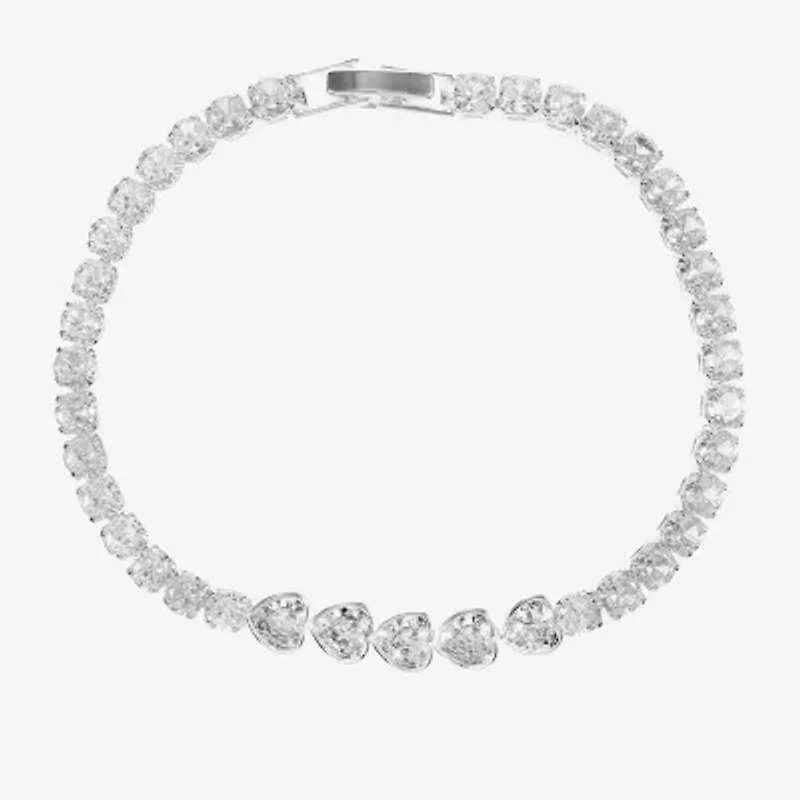 Sparkle Allure Womens Cubic Zirconia Pure Silver Over Brass Heart Round 7.5 Inch Tennis Bracelet