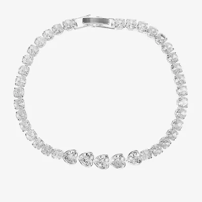 Sparkle Allure Womens Cubic Zirconia Pure Silver Over Brass Heart Round 7.5 Inch Tennis Bracelet