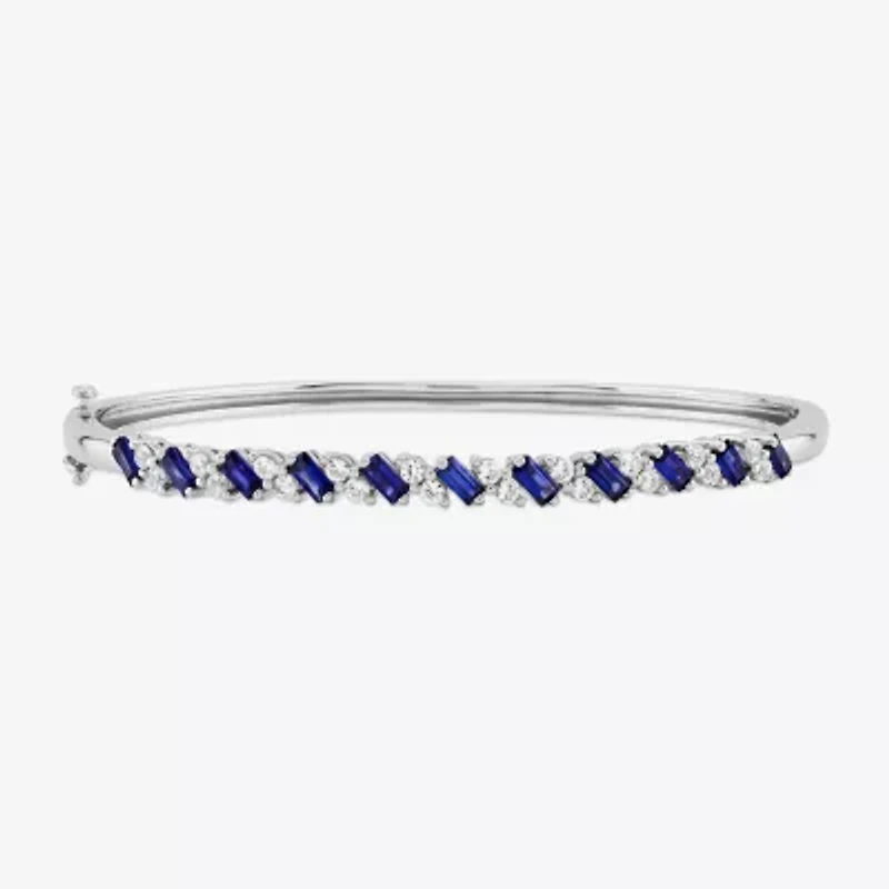 Limited Quantities! Womens Lab Created Blue Ceylon Sapphire Sterling Silver Bangle Bracelet