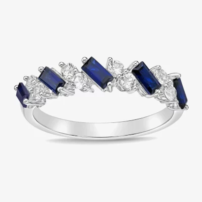 Limited Quantities! Womens 2MM Lab Created Blue Ceylon Sapphire Sterling Silver Band