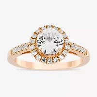 Limited Quantities! Womens Lab Created White Sapphire 10K Rose Gold Round Halo Side Stone Cocktail Ring