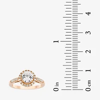 Limited Quantities! Womens Lab Created White Sapphire 10K Rose Gold Round Halo Side Stone Cocktail Ring