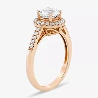 Limited Quantities! Womens Lab Created White Sapphire 10K Rose Gold Round Halo Side Stone Cocktail Ring