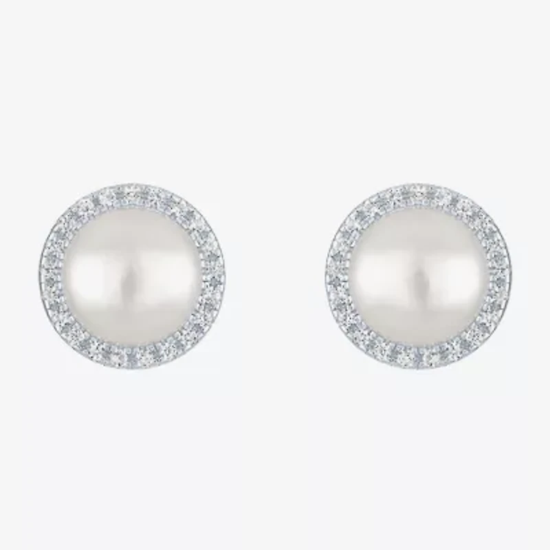 White Cultured Freshwater Pearl Sterling Silver Stud Earrings