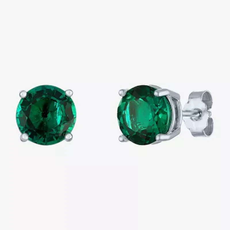 Lab Created Green Emerald Sterling Silver 7mm Stud Earrings