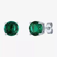 Lab Created Green Emerald Sterling Silver 7mm Stud Earrings