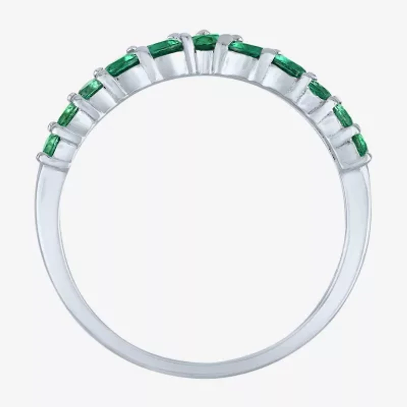 Womens Lab Created Green Emerald Sterling Silver Band