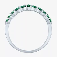 Womens Lab Created Green Emerald Sterling Silver Band