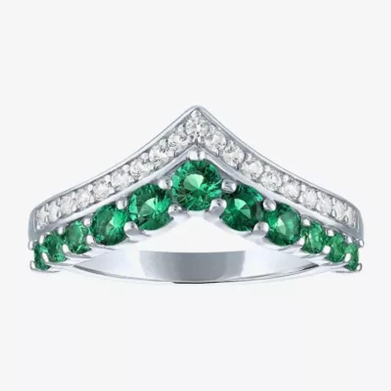Womens Lab Created Green Emerald Sterling Silver Band