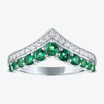Womens Lab Created Green Emerald Sterling Silver Band