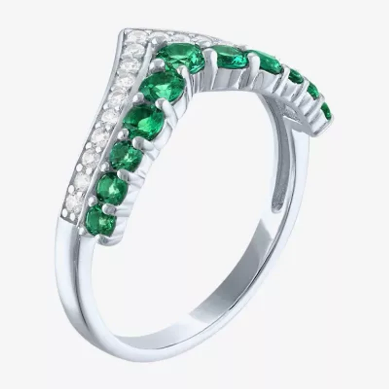 Womens Lab Created Green Emerald Sterling Silver Band