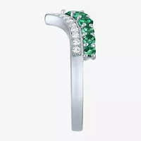 Womens Lab Created Green Emerald Sterling Silver Band