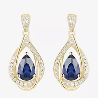Womens Lab Created Blue Sapphire 14K Gold Over Silver Drop Earrings