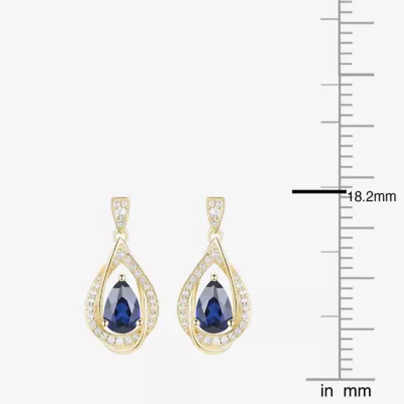Womens Lab Created Blue Sapphire 14K Gold Over Silver Drop Earrings