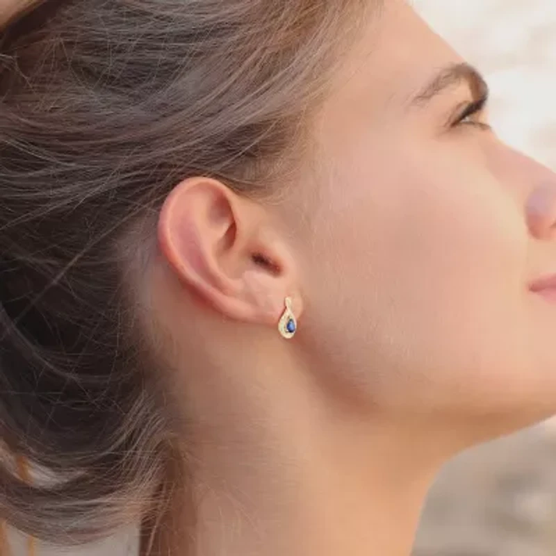 Womens Lab Created Blue Sapphire 14K Gold Over Silver Drop Earrings