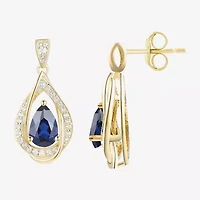Womens Lab Created Blue Sapphire 14K Gold Over Silver Drop Earrings