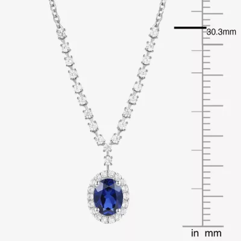 Womens Lab Created Sapphire Sterling Silver Inch Pendant Necklace