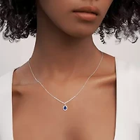 Womens Lab Created Sapphire Sterling Silver Inch Pendant Necklace