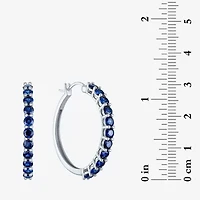 Lab Created Green Gemstone Sterling Silver 30mm Hoop Earrings