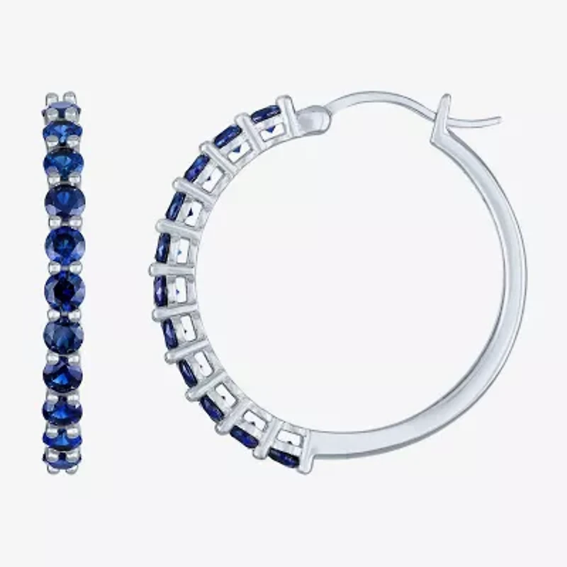 Lab Created Green Gemstone Sterling Silver 30mm Hoop Earrings