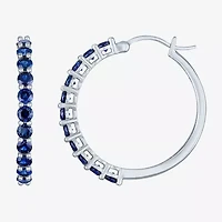 Lab Created Green Gemstone Sterling Silver 30mm Hoop Earrings