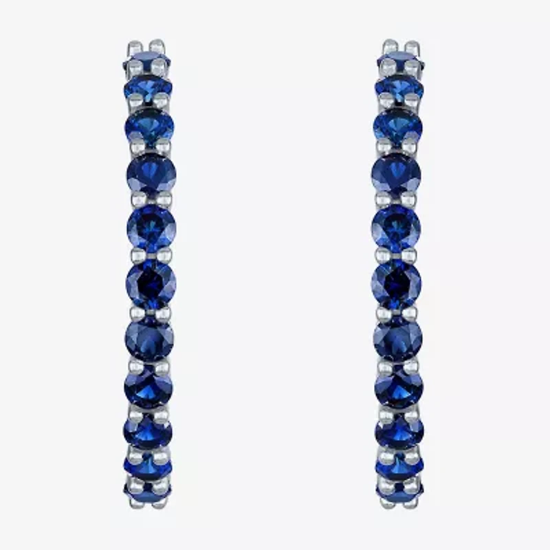 Lab Created Green Gemstone Sterling Silver 30mm Hoop Earrings