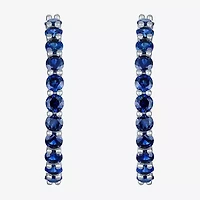 Lab Created Green Gemstone Sterling Silver 30mm Hoop Earrings