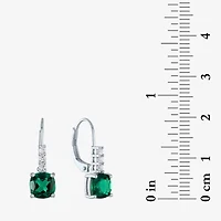 Womens Lab Created Green Emerald Sterling Silver Drop Earrings