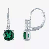 Womens Lab Created Green Emerald Sterling Silver Drop Earrings