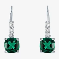 Womens Lab Created Green Emerald Sterling Silver Drop Earrings