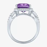 Womens Genuine Purple Amethyst Sterling Silver Cocktail Ring