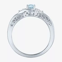 Womens Genuine Aquamarine & Lab-Created White Sapphire Sterling Silver Cocktail Ring