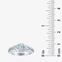 Womens Genuine Aquamarine & Lab-Created White Sapphire Sterling Silver Cocktail Ring