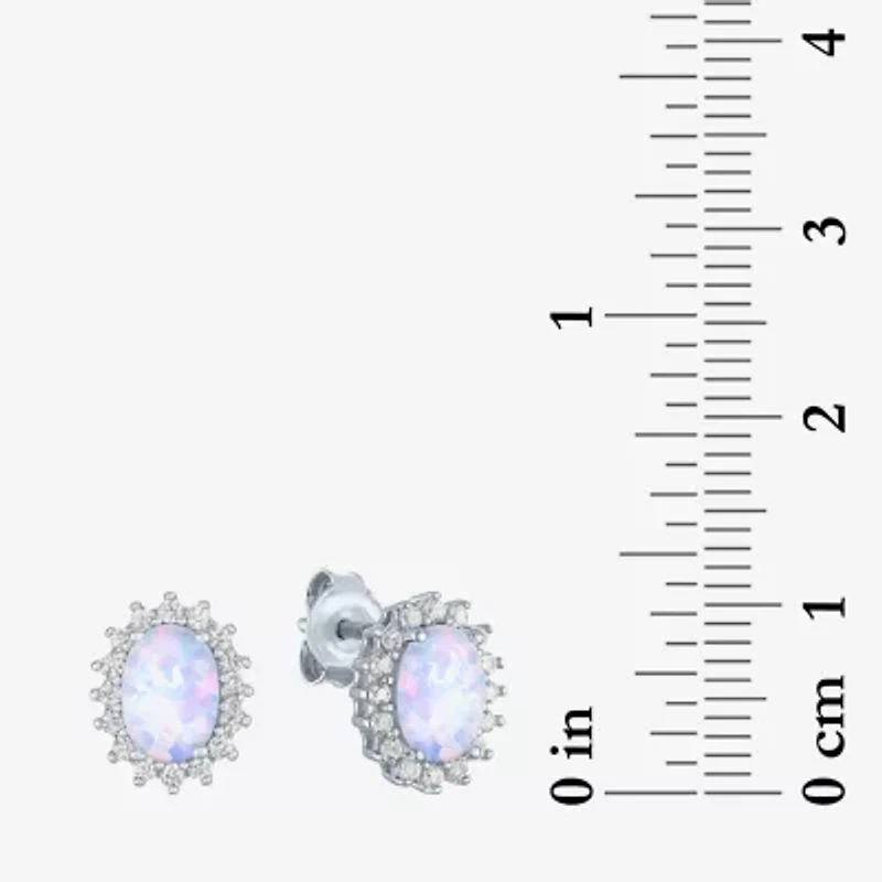 Lab Created White Opal Sterling Silver 10.4mm Stud Earrings