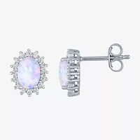 Lab Created White Opal Sterling Silver 10.4mm Stud Earrings