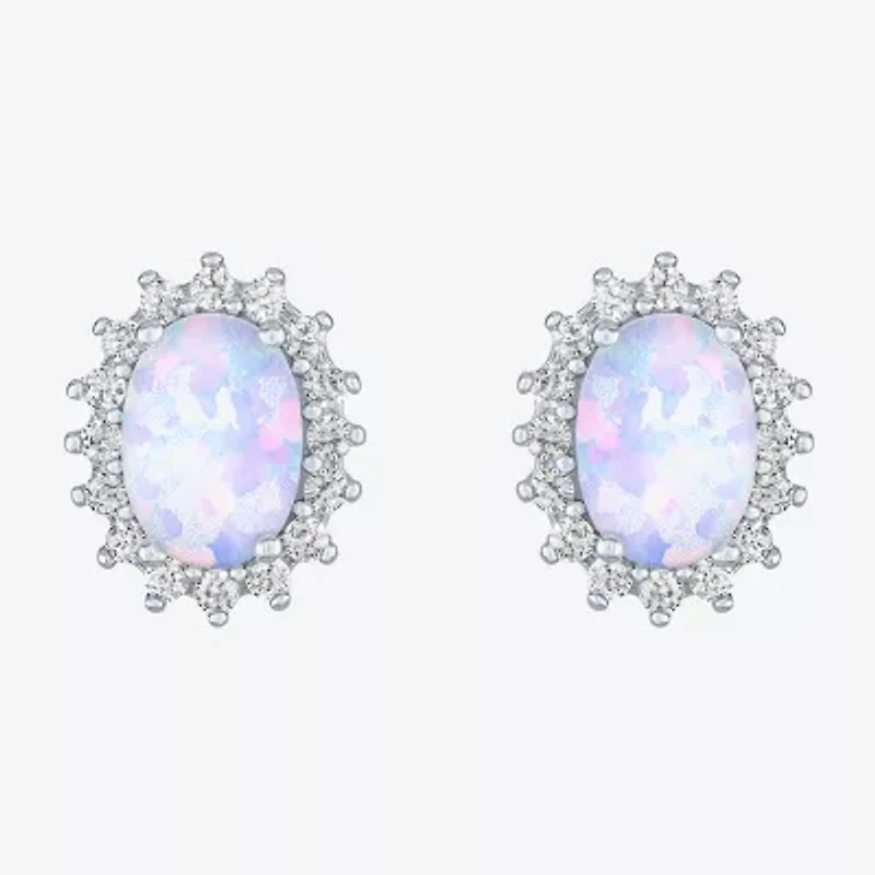 Lab Created White Opal Sterling Silver 10.4mm Stud Earrings