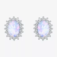 Lab Created White Opal Sterling Silver 10.4mm Stud Earrings