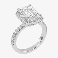 G-H / Vs2-Si1) Womens 3 1/2 CT. T.W Lab Grown White Diamond 14K Gold Side Stone Halo Engagement Ring