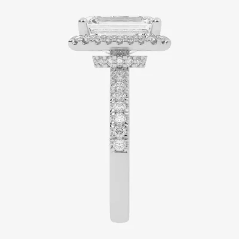 G-H / Vs2-Si1) Womens 3 1/2 CT. T.W Lab Grown White Diamond 14K Gold Side Stone Halo Engagement Ring