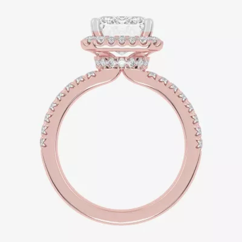 G-H / Vs2-Si1) Womens 3 1/2 CT. T.W Lab Grown White Diamond 14K Gold Side Stone Halo Engagement Ring