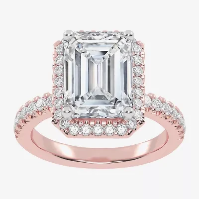 G-H / Vs2-Si1) Womens 3 1/2 CT. T.W Lab Grown White Diamond 14K Gold Side Stone Halo Engagement Ring